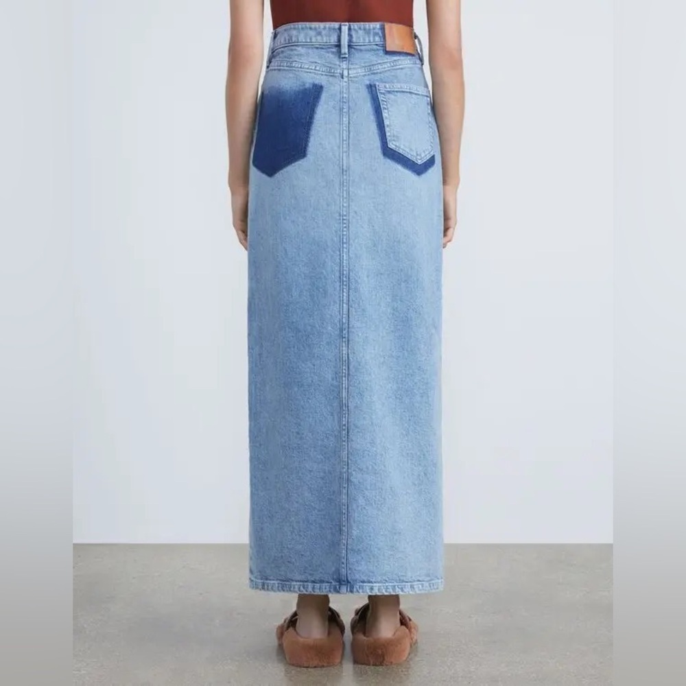 LAFAYETTE 148 Two Tone Front Slit Denim Skirt Size 27 VGUC
